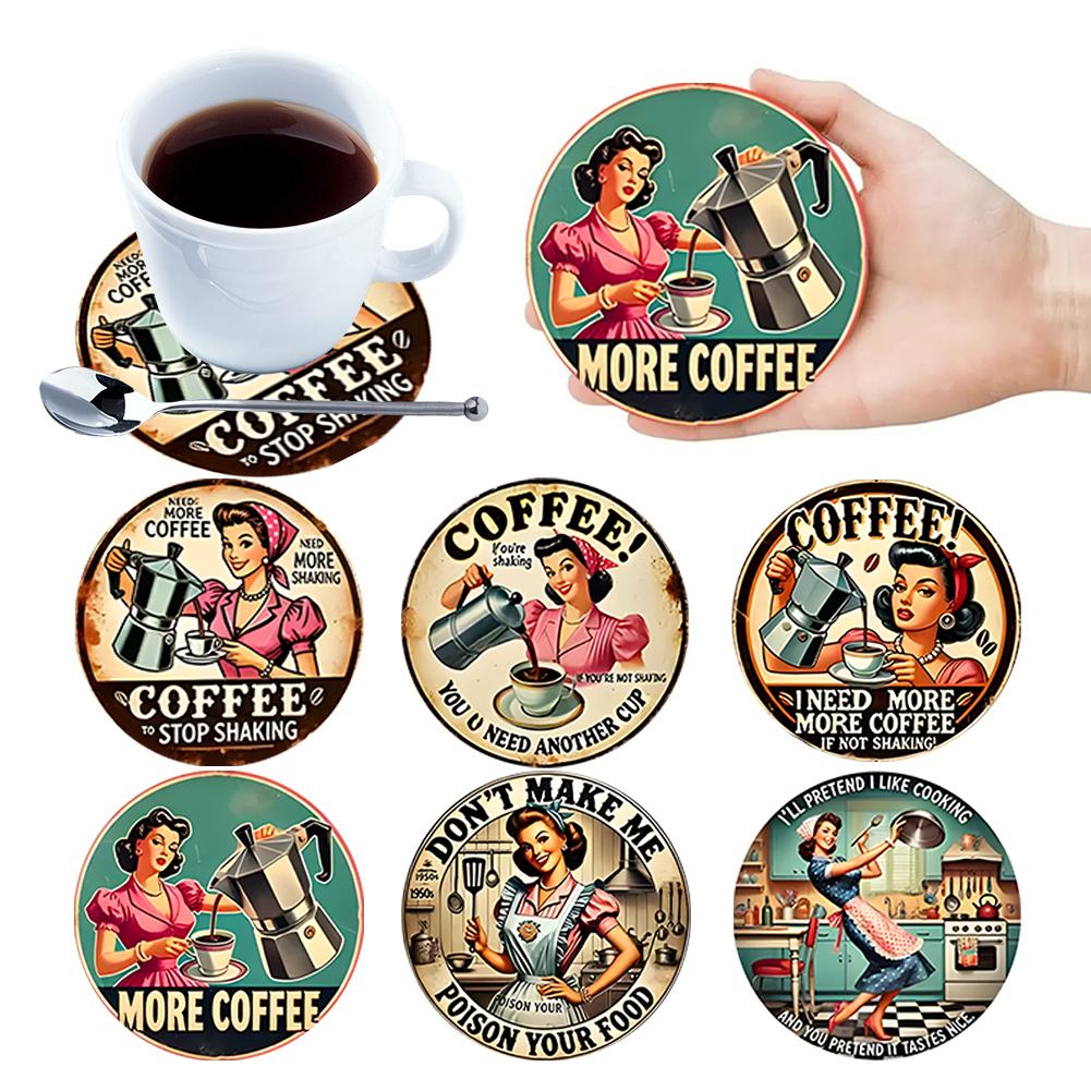 6Pcs Wooden Cup Coasters Set Aesthetic Non Slip Round Coasters Exquisite Coffee Mug Coasters Decorative Cup Mats for Home Office