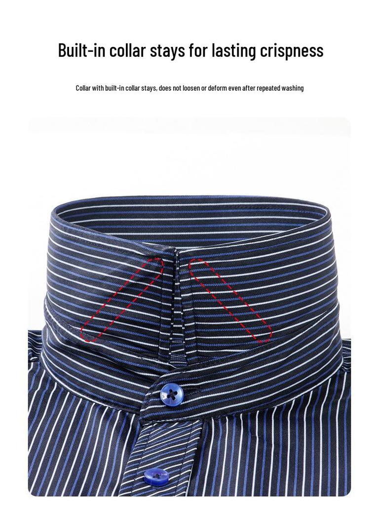 Cămașă cu mâneci lungi cu dungi pentru bărbați, mărime plus: Casual, Respirabil, Tiv drept pentru persoane de vârstă mijlocie și vârstnice