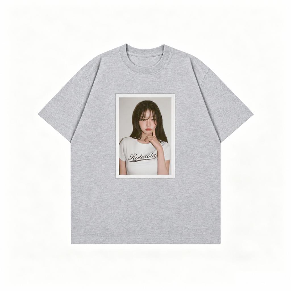 Korean Unisexs Tshirts Soft Daily Polaroid Vibe Aesthetic Framed Girl Portrait Print Breathable Cotton Unisex Crew Neck Tshirt