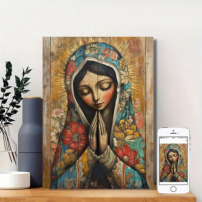 1pc Vintage Virgin Mary and Jesus Canvas Christian Faith Poster Home Wall Art, Vintage Living Room Kitchen Bathroom Decor