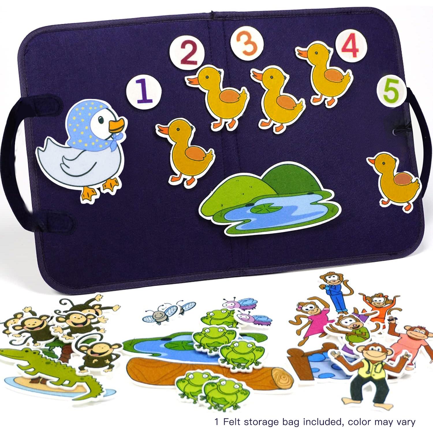 

Educational Montessori Flannel Animal Felt Board - 4-in-1 Travel Story Play Set Birthday for Toddlers Preschoolers Gift