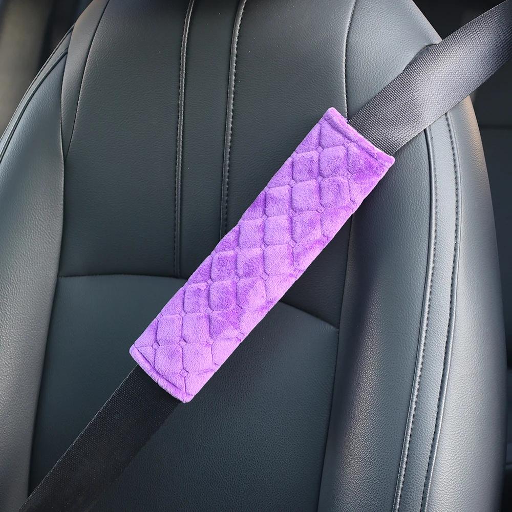 Car Safety Belt Shoulder Protector Cover Universal Magic Tape Short Plush Solid Printing Shoulder Pad Car Seat Belt Accessories