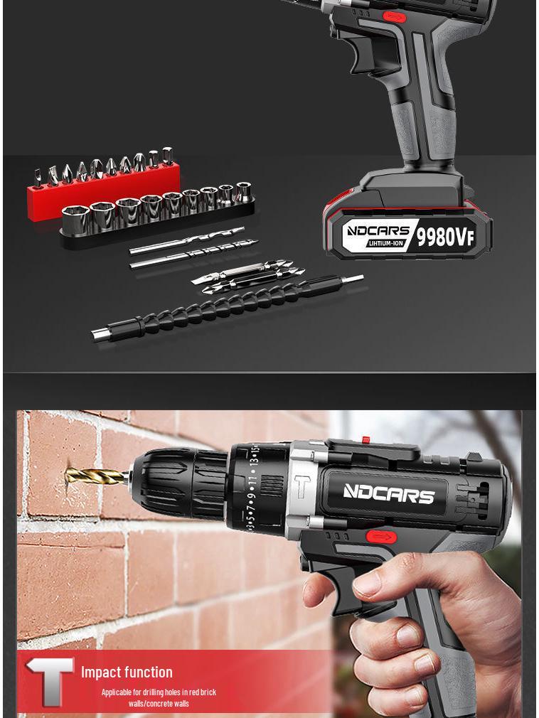 Industrial Ultra-Power Electric Drill with Dual-Speed Lithium Battery and Impact Function