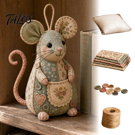 Table Decoration Plush Mouse Patchwork DIY Sewing Kit, Handmade Craft Set with Floral Fabric, Stuffing & Kit Buttons, Cute Stuffed Ornament