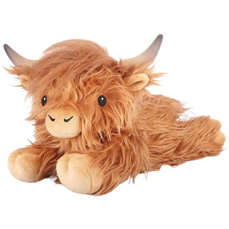 Cute Lying Highland Cow Plush Toy Scottish Highland Cattle Stuffed Animal Super Soft Cuddle Pillow for Kids Cute Christmas Gifts