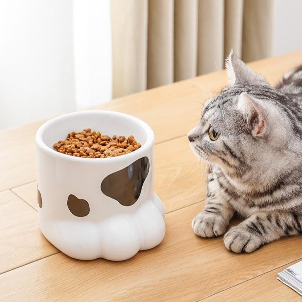 Large Capacity Ceramic Cat Bowl Slanted Mouth High Foot Bowl Cute Water Bowl  For Dogs and Cats