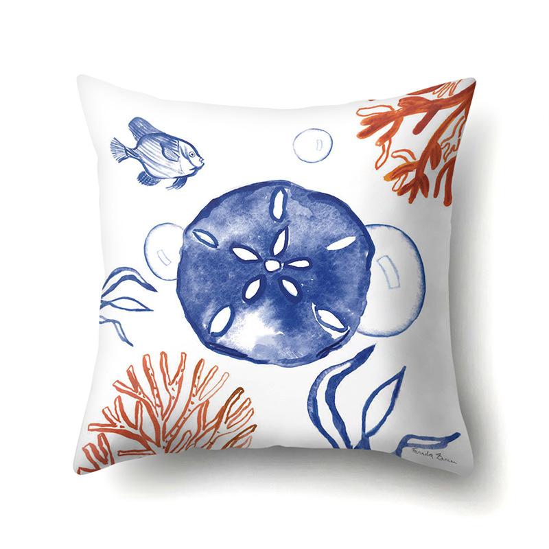 Polyester Pillowcase Peach Leather Velvet Cushion Cover Marine Life Seahorse Octopus Printed Pillow Bedside Cushion Cover