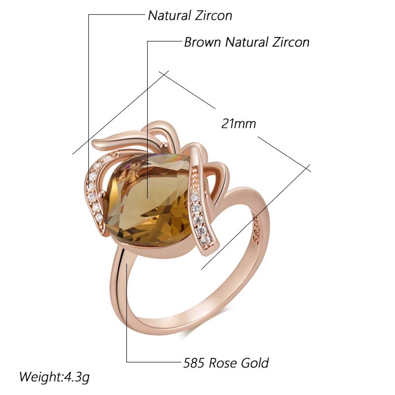 Brauner Natürlicher Zirkon Ethnischer Brautring Für Frauen Einzigartiger Kristall Blume Roségold Farbe Hohe Qualität Alltagsschmuck