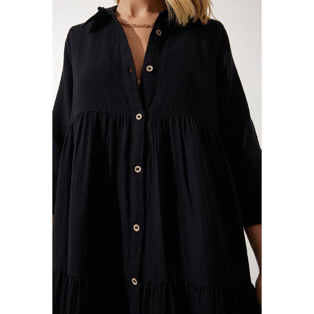 Women's Beige Muslin Flared Shirt Dress Sa00024