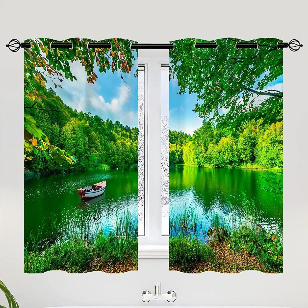 

Лесной водопад, высокие затемняющие шторы для спальни, естественный пейзаж, затемняющие шторы, горная река, оконная штора для гостиной W55 X H120cm X 2&Grommet Top