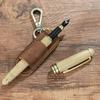 Luxury Pen Holder Keychain Portable Pen Pouch Keychain Genuine Leather Pen Case  School Supplies