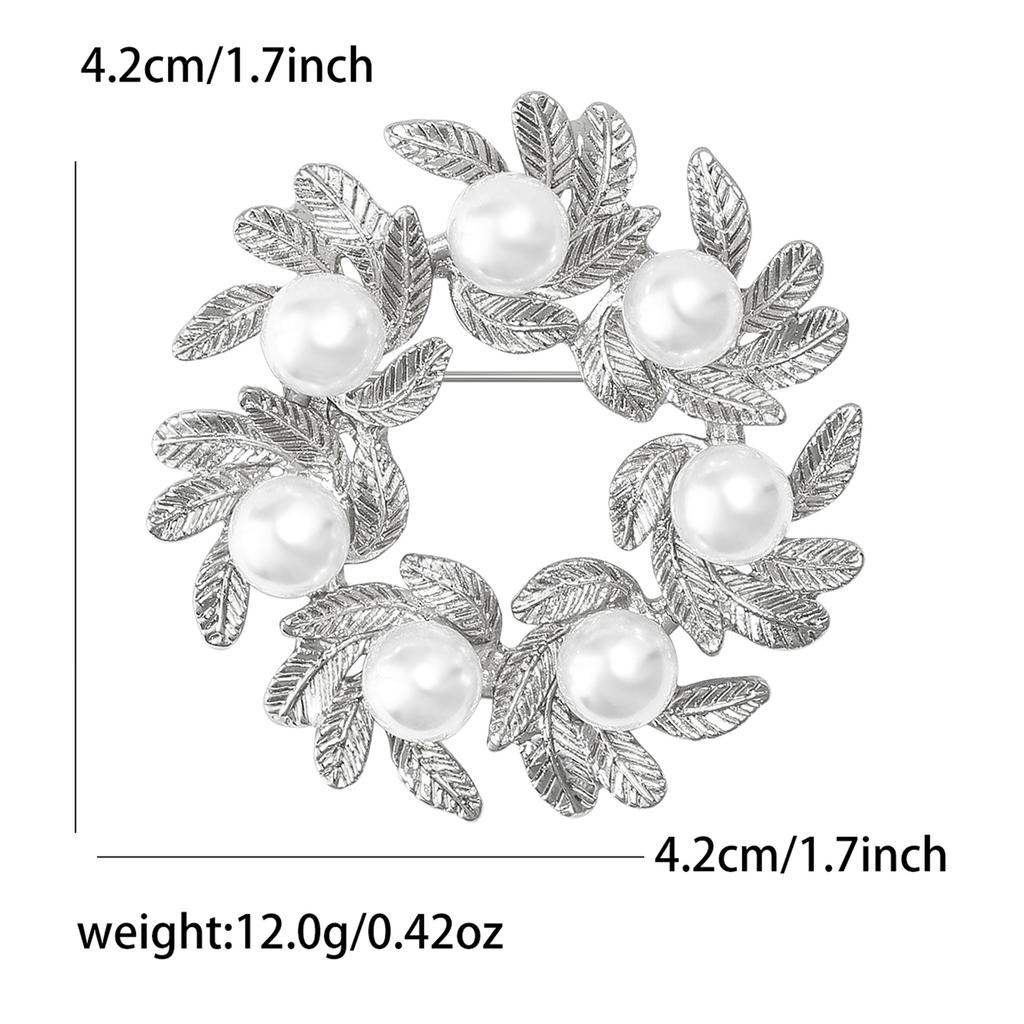 Simulation Pearl Leaf Wreath Brooch for Women Unisex Plant Lapel Pins Party Accessories Valentine's Day Gifts