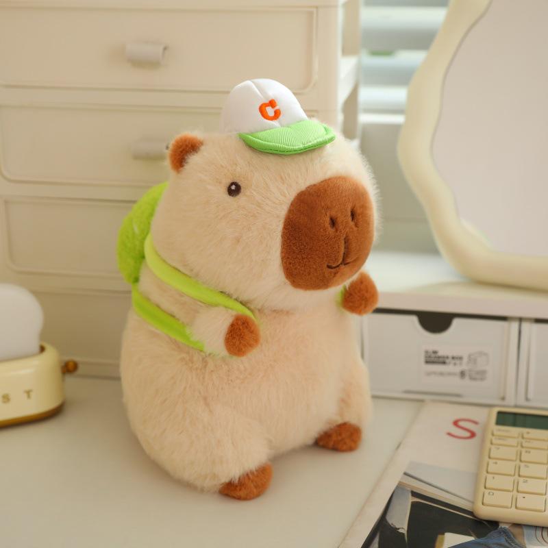 Snotty Bear Capybara Plush Toy: Cute Baseball Cap Keychain with Snap Bracelet