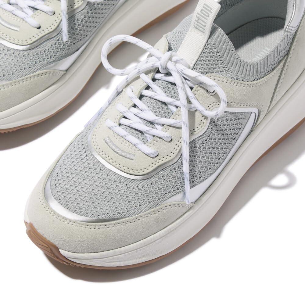 FitFlop Flatform Laced Urban Size cm F-MODE Suede/Knit Slip-On Sneakers, Women's, White/French Grey, 25.0 [Used]