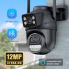 EU 12MP WiFi Camera Icsee Outdoor 6MP Three Lens Dual Screens 8X Zoom CCTV Video Cam Auto Tracking Security Protection Surveillance