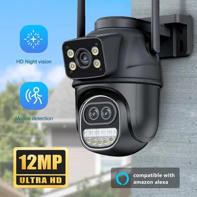 New EU 12MP WiFi Camera Icsee Outdoor 6MP Three Lens Dual Screens 8X Zoom CCTV Video Cam Auto Tracking Security Protection Surveillance