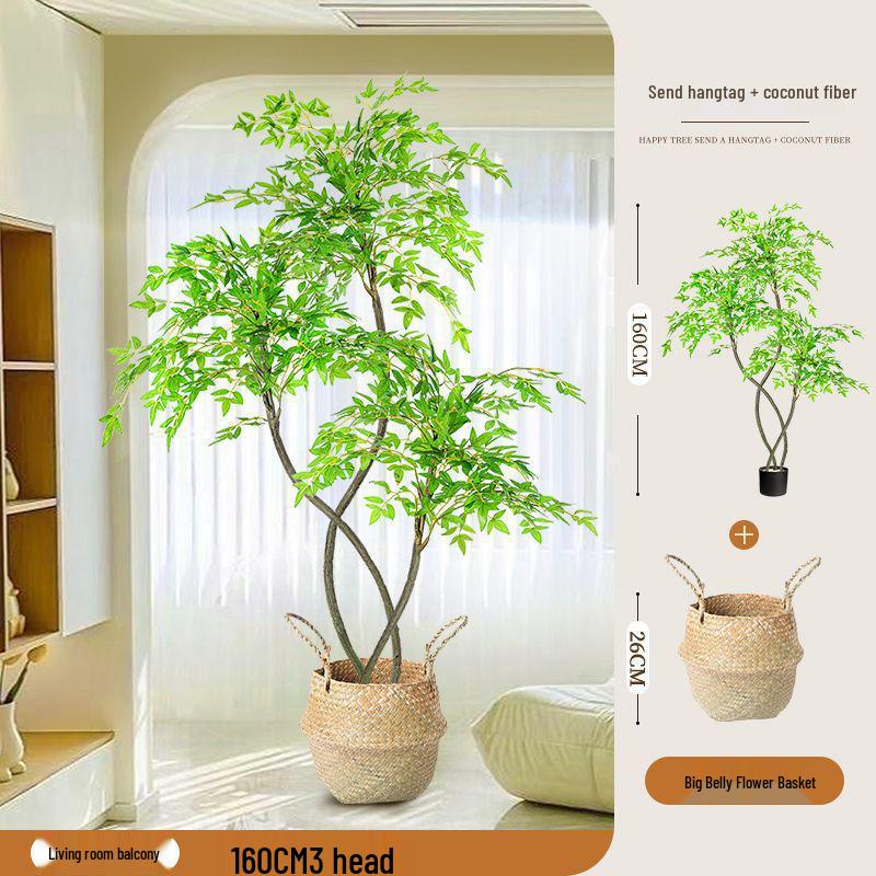 High-End Nandina Domestica Floor-Standing Faux Green Plant for Indoor Decoration