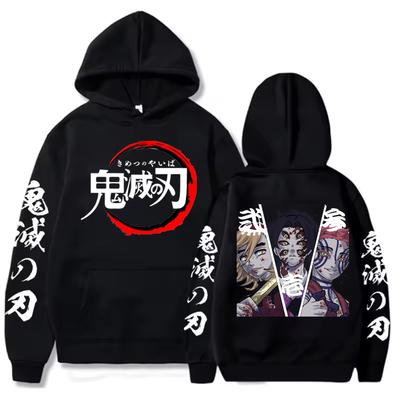 Anime Demon Slayer Kokushibo Douma Retro Cartoon Men Hoodies Casual Harajuku Unisex Patchwork Winter Hooded Sweatshirts