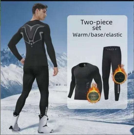 Men's Winter Thermal Velvet Underwear Suit - Thick, Cold-Proof, for Running and Sports.