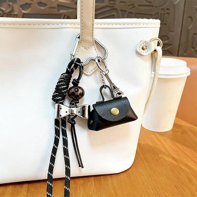 Mini Dumpling Bag Coin Purse Keychain with Nylon Woven Strap Waterproof Faux Leather Hanging Charm Pendant