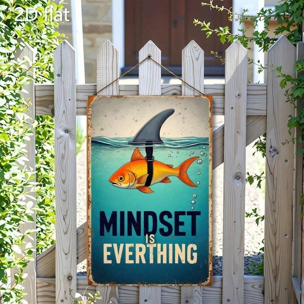 Vintage Goldfish Shark Fin Mindset Metal Sign Motivational Tin Wall Art Home Office Decor