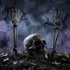 Creepy Skeleton Party Props Realistic Stake, Spooky Halloween Skull Hand Yard Sign for Outdoor Garden Lawn Graveyard Decor Decorative Stakes