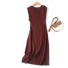 MD Women clothes French style High-Grade Minimalist Style Linen Long dress Neckline Design Sleeveless Dress 06640587717