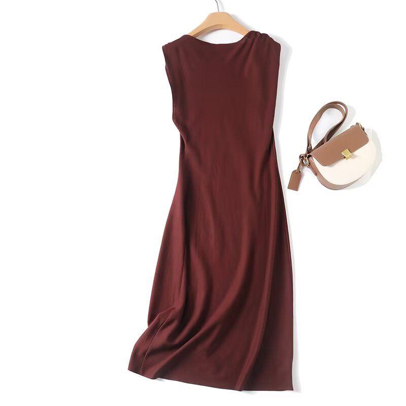 MD Women clothes French style High-Grade Minimalist Style Linen Long dress Neckline Design Sleeveless Dress 06640587717