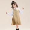 Girls' College Buckle-free Dress, Autumn Girls' JK Pleated Skirt, Middle-aged and Older Children's Performance Vest Skirt