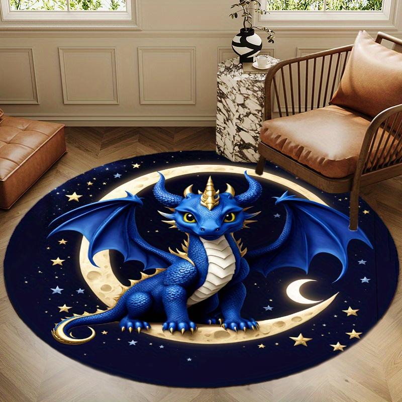 S Moon Dragon Round Rug Nonslip Area Rug Office Chair Mat Carpet For Living Room Bedroom Home Decor