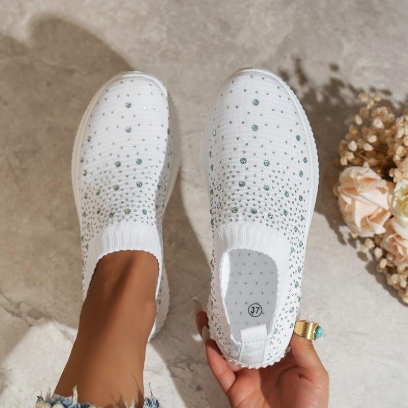 Women's Sports Shoes Spring New Round Head Shallow Mouth Glitter Mesh Cloth Breathable Soft Sole Non-slip Single Shoes
