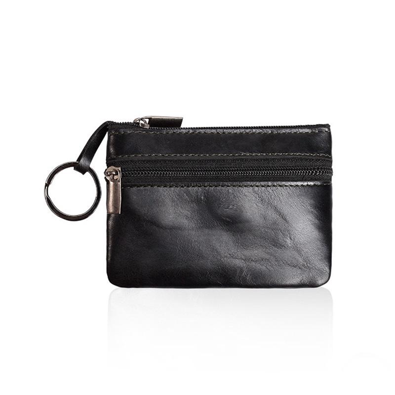 

Женский кошелек для монет из натуральной коровьей кожи Маленький карманный кошелек с брелоком Компактный женский кожаный держатель для карт Black