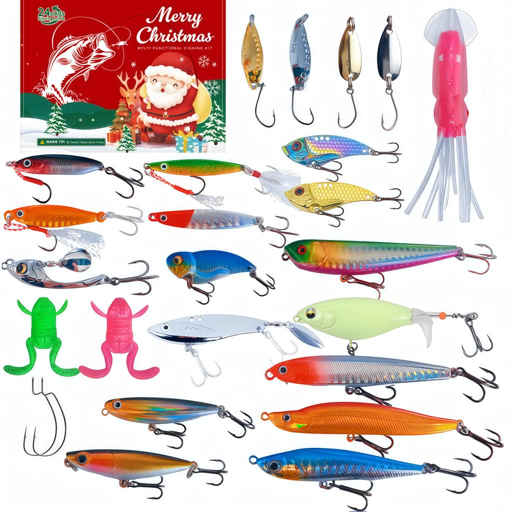 Fishing Advent Calendar 2025 24 Day Christmas Countdown Fishing Lure Tackle Set for Fisher Men 2025 Xmas Surprise Gift Calendars
