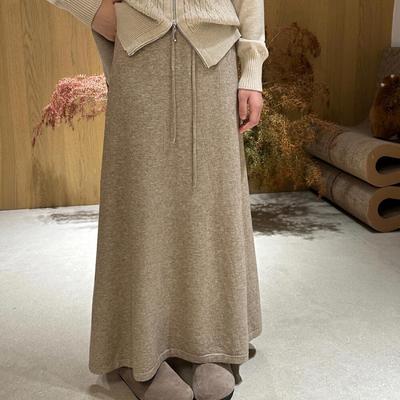 Soft and Glutinous Wool Knitted Skirt for Women New Elastic Waist Lace-up Versatile Mid-length Large Hem Skirt