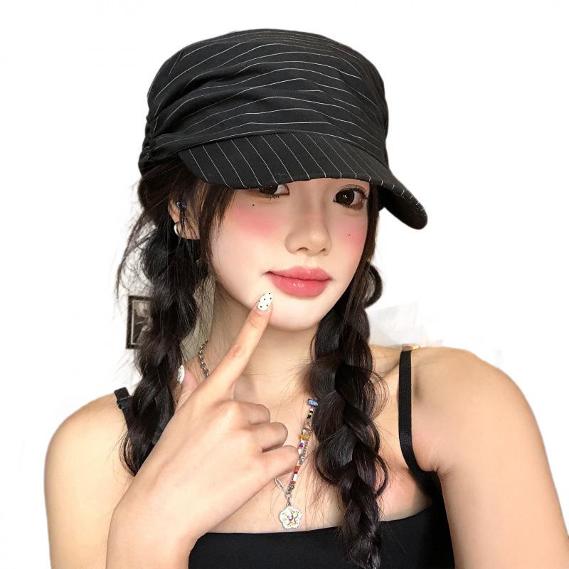 Equestrian Hat Striped Black And White Cap Women'S Summer Face Small Versatile Sun Hat Women'S Japanese