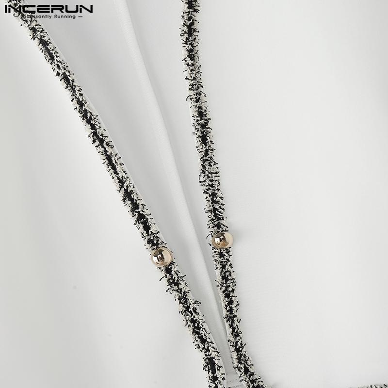 INCERUN Men Long Sleeve Open Front Stitching Short Crop Tops Shirts