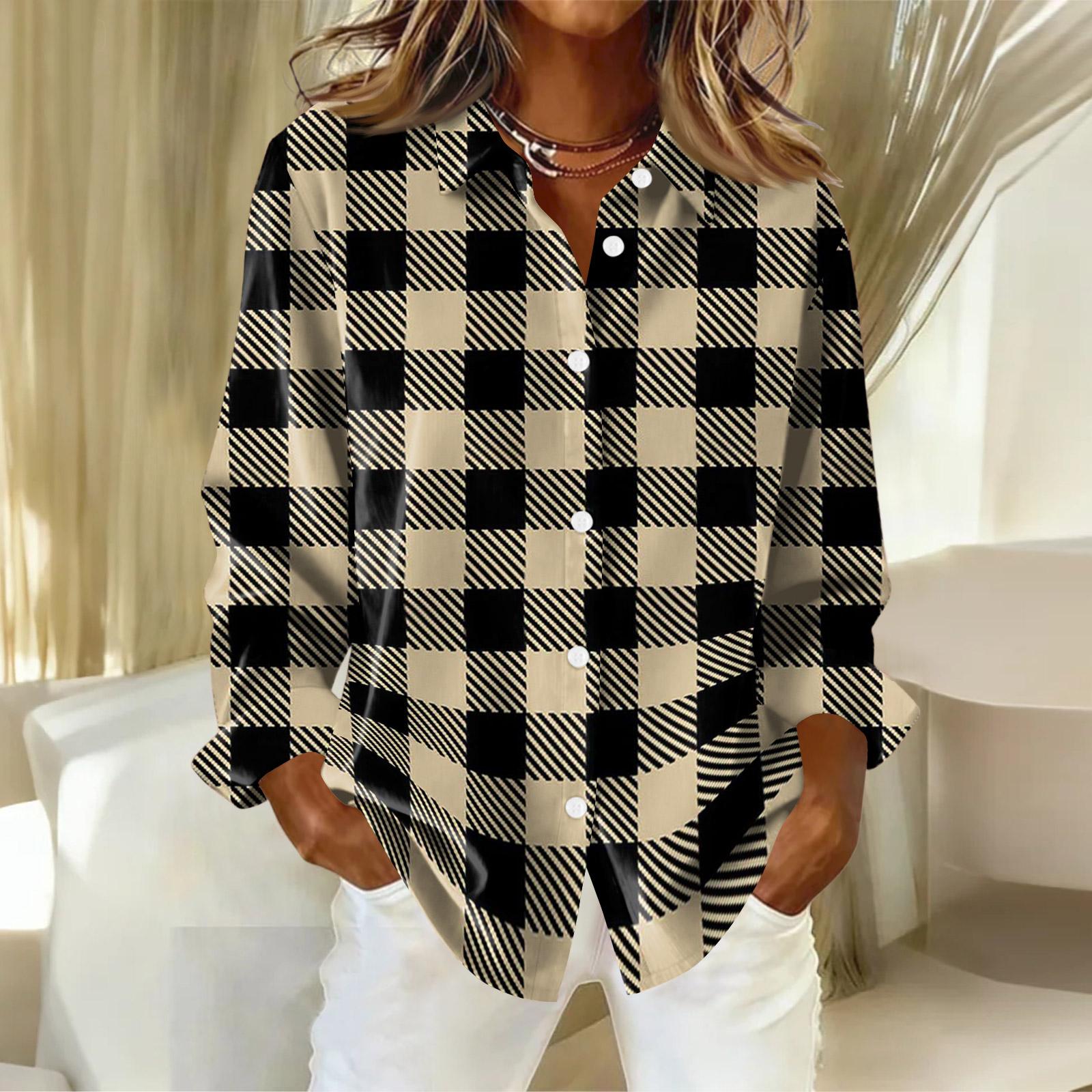 

Женская рубашка-блузка с рождественским принтом и пуговицами, длинный рукав, повседневный базовый рубашечный воротник, обычный топ XXL