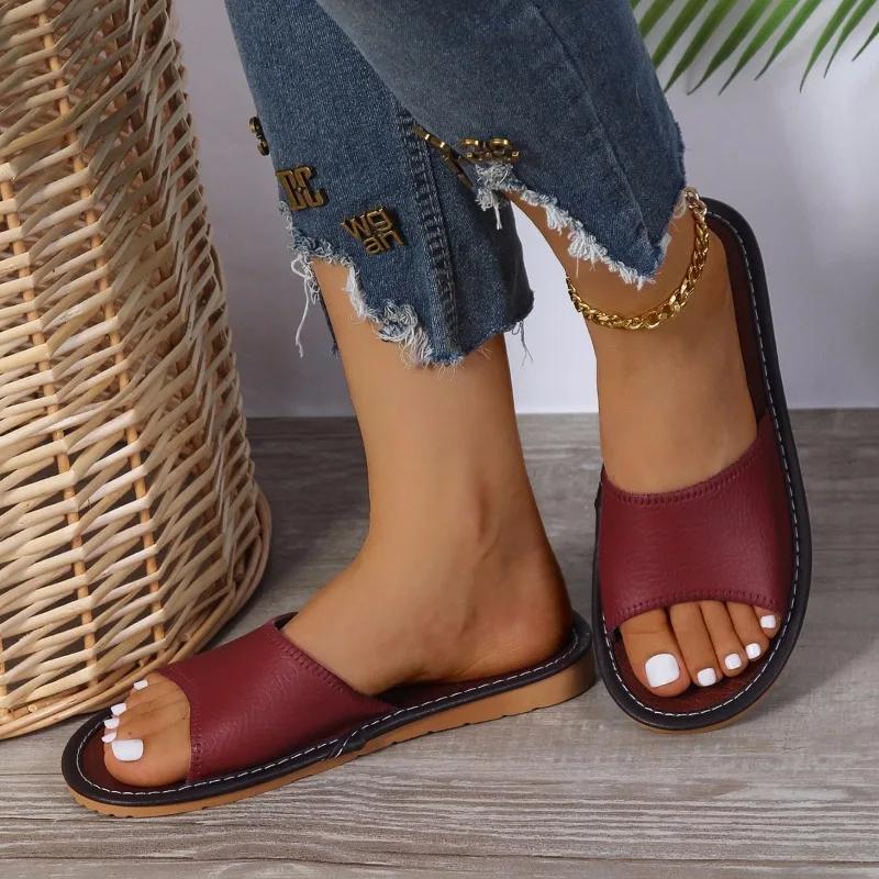 Fashion Ladies Shoes Hot Sale Open Toe Women's Slippers Summer Solft Sole Light Comfortable Flat Casual Beach Slippers Zapatillas Mujer
