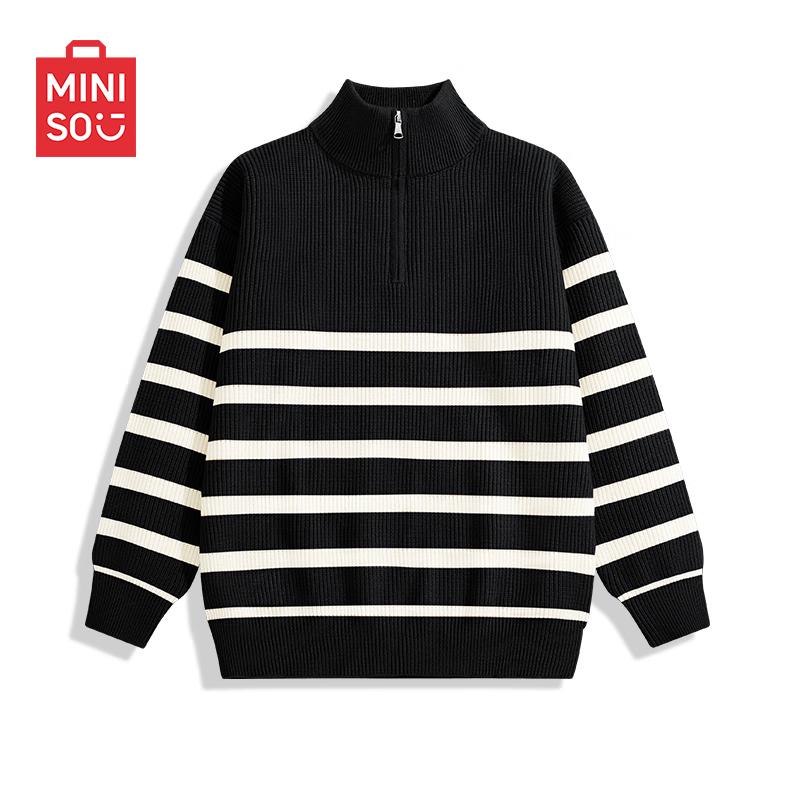 

MINISO Men s Half-Zip Striped Knit Sweater XL