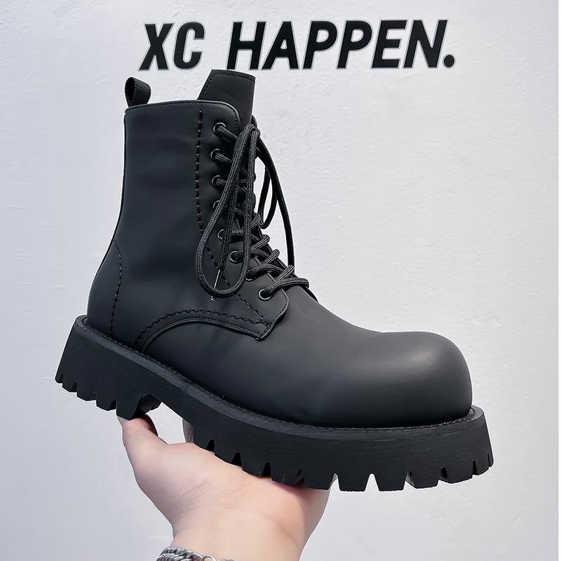 Martin boots side zipper autumn and winter fashion trendy men's outdoor mid-top short boots tooling boots high-top leather shoes 8232-A