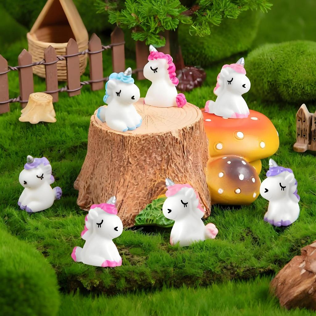 10/20Pcs Cute Mini Resin Unicorn Micro Landscape Ornaments Tiny Unicorn Figures For Diy Fairy Garden Glass Container Potted