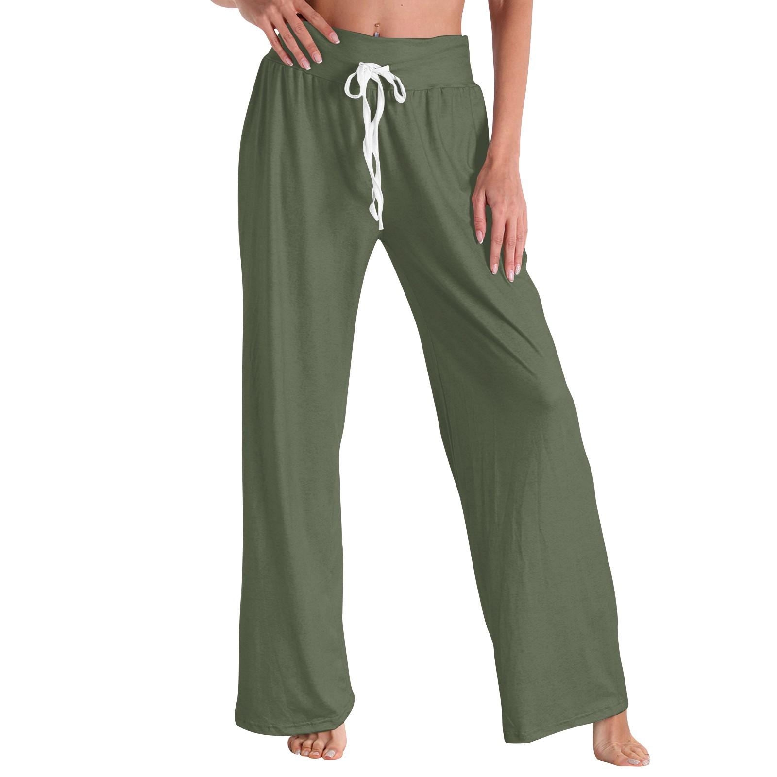 

Women s Fashion Casual Comfortable Pajama Pants Color Printed Drawstring Wide Leg Pants Trousers L зелений