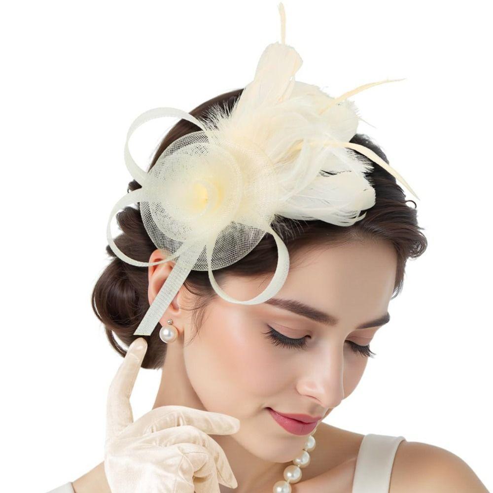 Abito Elegante Cappellino Piccolo Fascia per Capelli Fascinator Retrò Copricapo Piume Fascia in Rete Sposa