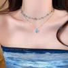 Summer Wind Blue Butterfly Necklace Girl Cool Advanced Sense Design Collarbone Chain Double Layer Niche