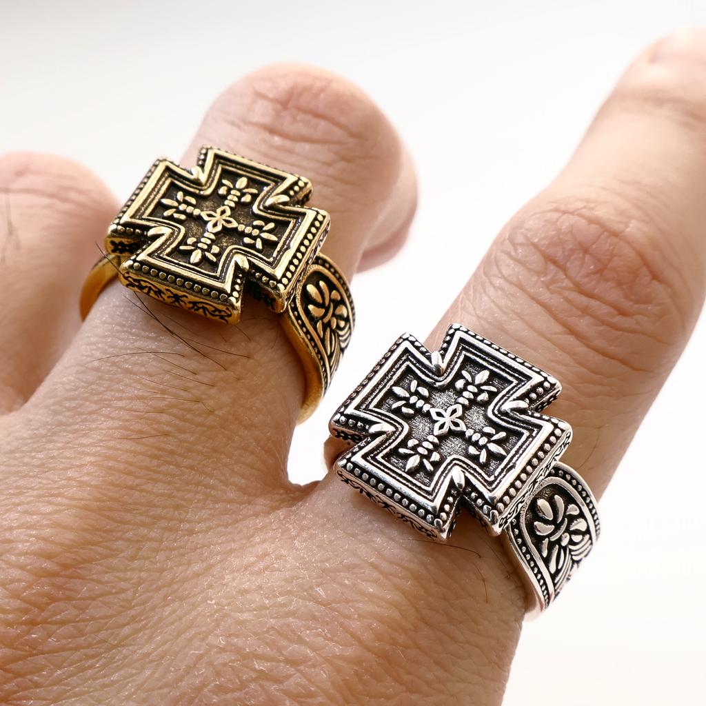 Retro Maltese Cross Adjustable Open Ring For Men Medieval Gothic Punk Edgy Silver-plated Copper  Bikers Accessories Gift