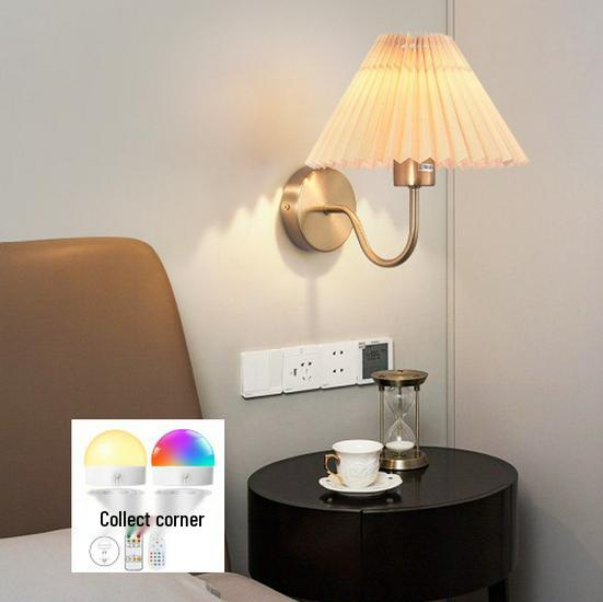 American-Style Wireless RGB Wall Lamp with Remote Control and Fabric Shade for Bedside, Living Room, or Stairwell