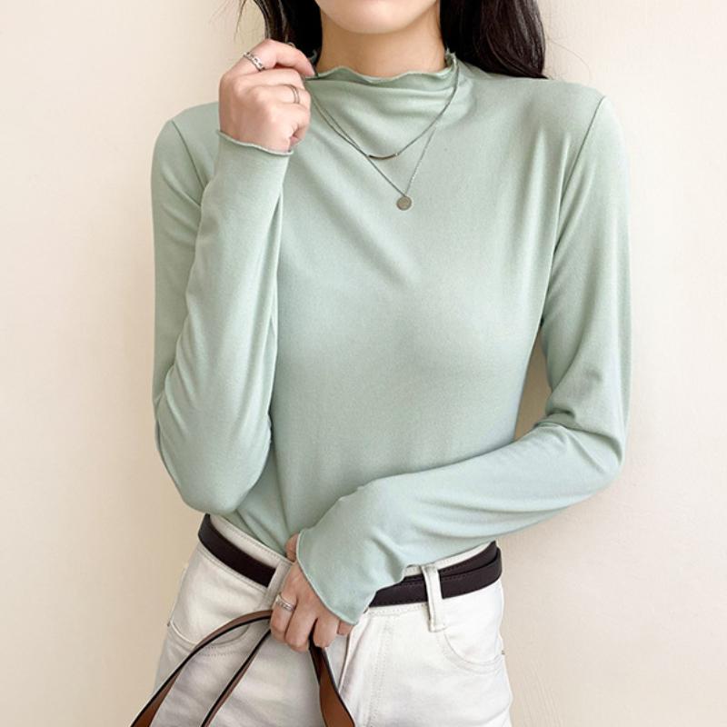 Half High Collar Base Shirt Women's Slim Fit Spring Korean Version Top Long Sleeved T-shirt