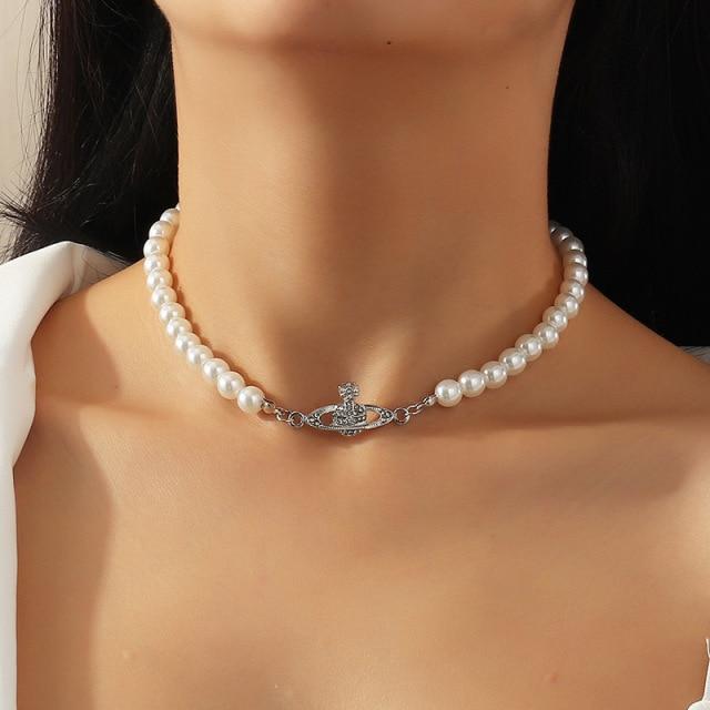 Elegant Big White Imitation Pearl Choker Necklace Clavicle Chain Fashion Necklace For Women Wedding Jewelry Collar  New