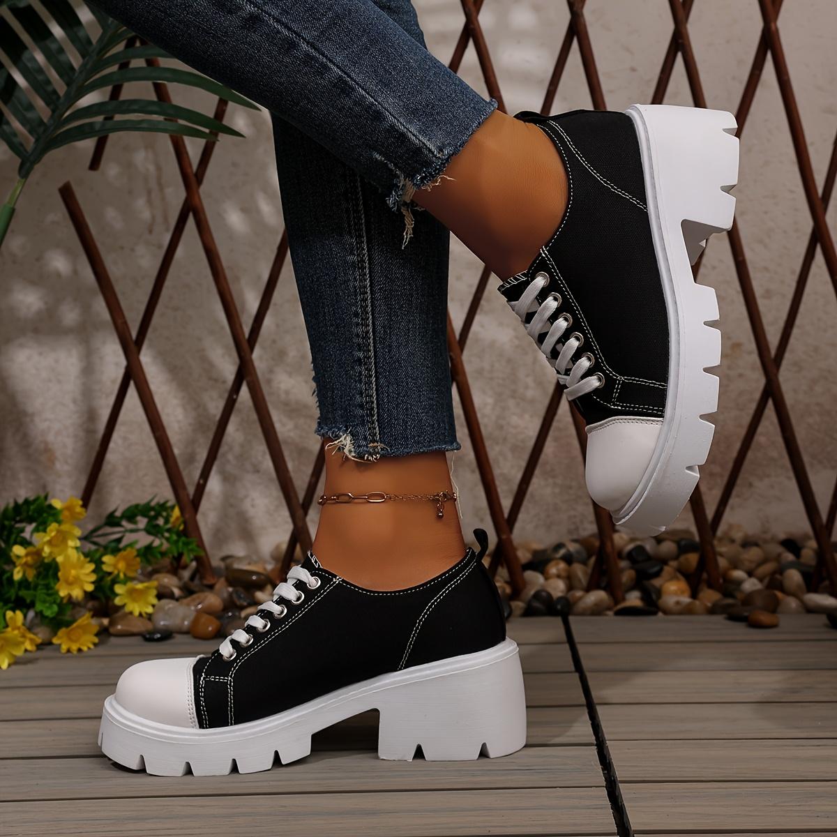 

Женские черно-белые кроссовки хай-топы на массивной подошве - повседневные всесезонные кроссовки, дизайн со шнуровкой 36 чёрный