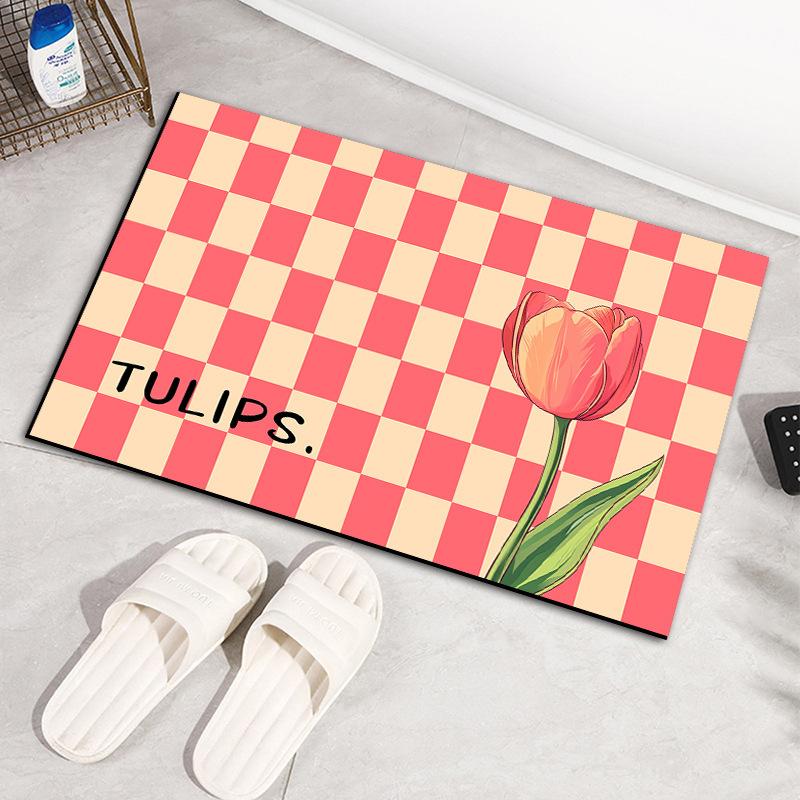 Tulip Flower Diatom Mud Absorbent Soft Mat Bathroom Door Non-slip Mat Household Foot Mat Bathroom Quick-drying Floor Mat